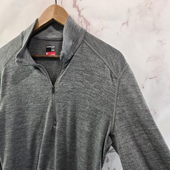 Icebreaker Shirt Mens Medium Merino Wool Gray Zip Baselayer Top Long Sleeve 260 - Picture 9 of 10